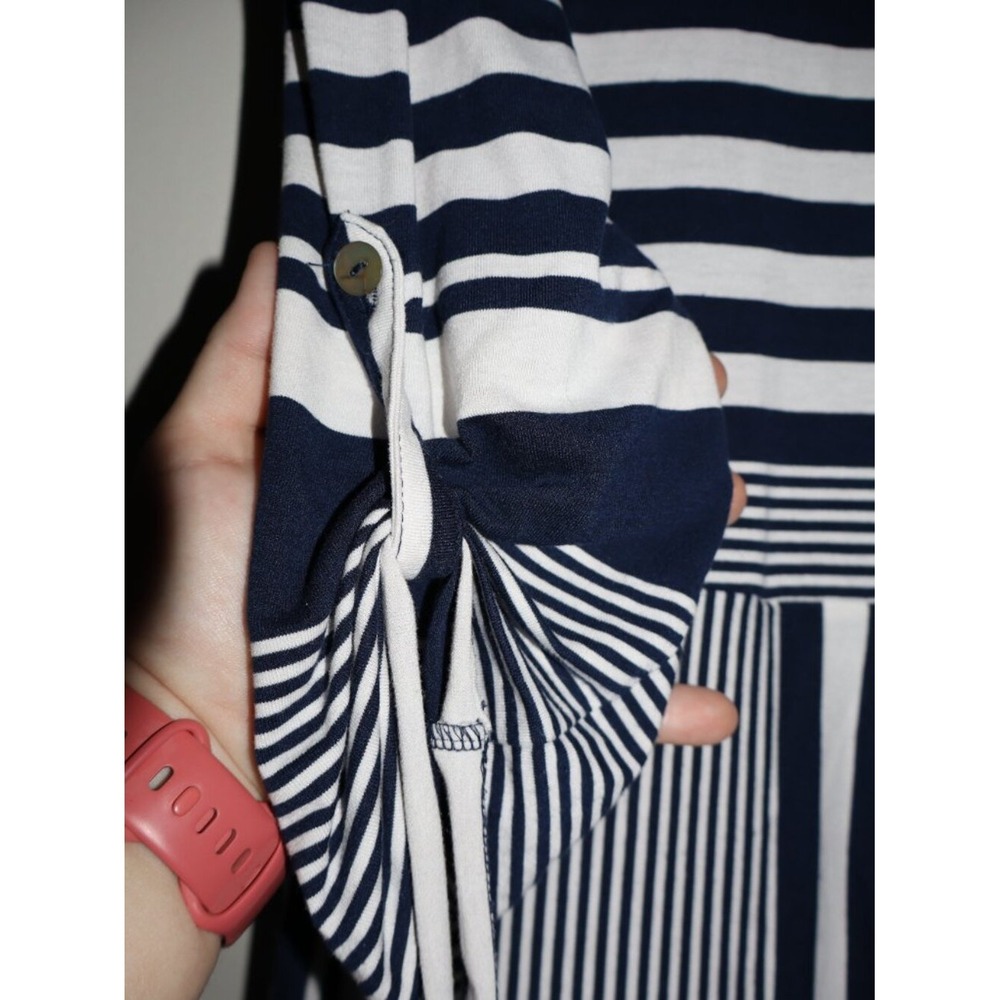 Coastal Nautical Ali Miles Tunic Top S Navy White Striped Colorblock Button Down - Picture 6 of 8
